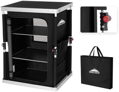 EAGLE PEAK Outdoor Folding Camping Table with Large 3-Tier Storage Organizer and Side Pockets, Easy Set Up Portable Aluminum Camping Kitchen, Black