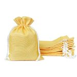 LifeKrafts Yellow Color Jute Linen Pouches| Size- 20x25 Cm| Pack of 20| Drawstring Gift Bags| Jute natural pouches| Return Gift Bags For Festivals, Weddings, Functions, Baby Showers, Parties.