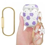 MORWLAT Compatible with AirPods 1/2 Clear Case,Cute Flower Case with Floral & Gold Screw Lock Clip Keychain for Girls&Women, Soft TPU Protective Shockproof Case for AirPod 1&2 (Purple Flower)