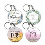 Printality Set of 4 Bible Verse Wooden Keychains – 1.97-inch MDF Keychains with Stainless Steel Chain, Inspirational Christian Faith Quotes – Perfect Religious Gift for Men, Women, & Kids S5