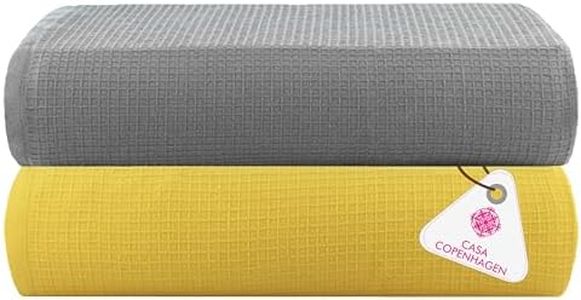 Casa Copenhagen Designed in Denmark - Waffle Super Soft 2 Pieces 100% Cotton Large Bath Towel (Size : 90 X 180 cm) - Buttercup Yellow & Grey Violet