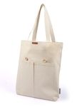 Harry Kritz Womens Vertical Stylish Bag 100% Organic Cotton Canvas Tote For College & Daily Use, White