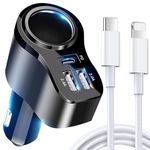 [4 in 1] USB C Car Charger Adapter 168W [PD3.0 + Dual USB A Port] 12V/24V USB Cigarette Lighter Socket Splitter Adapter Compatible with iPhone 16/15/14/13/12/11,iPad Pro/Mini,Samsung Galaxy etc