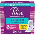 Poise Ultra Thin Incontinence Pads with Wings & Postpartum Incontinence Pads, 5 Drop Maximum Absorbency (5-Drop), Long Length, 34 Count