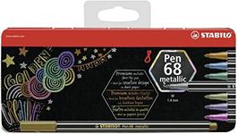 Premium Metallic Fibre-Tip Pen - STABILO Pen 68 metallic - Tin of 8 - Assorted Colours with Hanging Loop