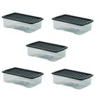 CrazyGadget 5 x 32L 32 Litre Large Underbed Plastic Storage Clear Box Strong Stackable Container - Made In U.K. (Clear)