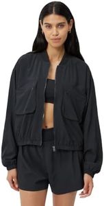 Amazon Essentials Women's Active Peformance Stretch Woven Relaxed Fit Workout Windbreaker Jacket, Black, Medium