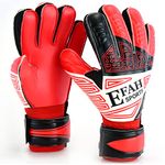 EFAH SPORTS Football Goalkeeper Gloves For Kids Boys Children Youth Soccer Goaile Glove With Fingersave and Double Wrist Protection Strong Grip Palms (Size 5 suitable for 9 to 12 years old, Red)