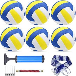 Sazoemao 6 Pack Official Size 5 Volleyball Balls Volley Ball of Synthetic Leather,Includes Ball Pump and Net Bag,Competition Volleyball for Indoor Outdoor