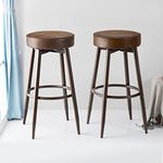 UnaFurni Bar Stools Set of 2, Swivel Metal Kitchen Counter Stool Bar Chairs, Adjustable Industrial Round Barstool, 24 or 29 Inch for Counter Height, Brown