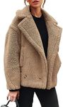 PRETTYGARDEN Womens 2024 Winter Fashion Sherpa Coats Lapel Fleece Jacket Long Sleeve Pockets Faux Fur Dressy Fall Outfits (Khaki,Small)