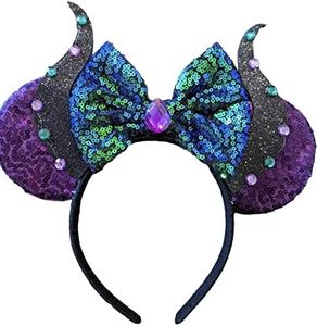 CLGIFT Maleficent Inspired Ears, Purple Minnie Ears, Halloween minnie ears, Rainbow Sparkle Mouse Ears,Classic Red Sequin Minnie Ears (Maleficent)