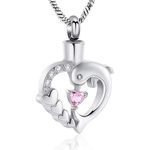 Yinplsmemory Dolphin Heart Cremation Urn Necklace for Ashes Keepsake Pendant Memorial Jewelry Stainless Steel Ashes Keepsake Holder Cremation Jewelry