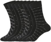 WANDER Men's Dress Socks Cotton 8 Pairs Trouser Thin Classic Socks Black Striped Argyle Socks (Shoe Size:9-12,8 Pairs Black Pattern)