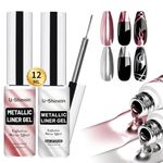 U-Shinein Metallic Painting Gel Nail Polish, Mirror Silver & Rose Gold Metal Painted Drawing Gel with Build in Thin Brush, Mirror Chrome Gel Polish Nail Art Gel Liner Soak Off DIY Nail Art, 2Pcs 12ml