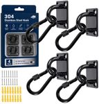 304 Stainless Steel Pad Eye Snap Hooks, M5 Heavy Duty Hammock Plate Hooks, 500lbs Capacity Ceiling Swing Hanging Kit with Locking Carabiner,Strong Mounting Hooks for Plant,Marine,Dog Leash,RXT,Black