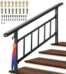 Updated Handrails for Outdoor Steps, 3-4 Steps Wrought Iron Stair Railing with Hook, Flexible Exterior Hand Railing for Concrete or Wooden Stairs, Black Transitional Handrails with Installation Kit