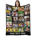 Custom Blanket with Photos Text, Personalized Picture Throw Blanket Collage, Upload Your Image Customized Fleece Blanket Gifts for Fathers Mothers Day Girl Boyfriend Family Couples Adult Kids Birthday