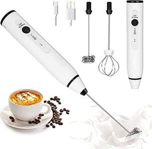 Milk Frother Handheld Foam Maker USB-Rechargeable Drink-Mixer with 2 Stainless Whisks 3-Speed Adjustable Coffee Frother for Cappuccinos, Hot Chocolate, Milkshakes, Egg Mix, White