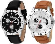 Acnos® Premium Leather Analog Watch for Men Combo Pack of 2 Arrival Black Brown