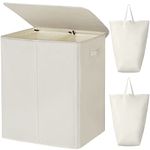 WOWLIVE 154L Double Laundry Hamper with Lid and Removable Laundry Bags, Large Dirty Clothes Hamper 2 section Collapsible Laundry Basket Dorm Room Storage for Bedroom, Bathroom, College,Beige