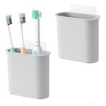 2 Packs Toothbrush Holder, Toothbrush Organizer No Drilling Waterproof Wall Mounted Electric Toothbrush Holder for Toothpaste Razor Makeup Brush for Shower Bathroom Kitchen(Grey）