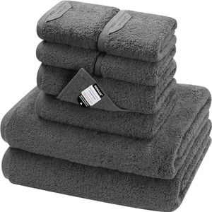 SEMAXE Bath Towel Set, 100% Cotton Bathroom Towels with Hanging Loops and Nano-Bio Lifecycle Labels, 8 Piece Towel Set Include 2 Bath Towels, 2 Hand Towels, 4 Washcloths, Grey