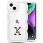 Case for iPhone 13,Personalized Initials Phone Case for Women/Girls,Cute Curly Wave Frame Shape TPU Protective Phone Cover,Gift for Girlfriend/Wife/Mom Birthday Valentines Day-Letter X (Clear)