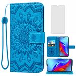 Asuwish Phone Case for Alcatel 1S 2021 / Alcatel 3L 2021 (6.52") Wallet with Tempered Glass Screen Protector and Sunflower Leather Slim Flip Cover Card Holder Stand Cell Accessories Women Men Blue