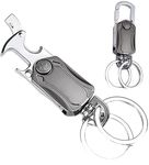 JEKEMI Multifunction Keychain 5 IN 1 Heavy Duty Dual Ring Metal Keychain with Cutter, Bottle Opener, Mobile Phone Holder, 360° Rotate Spinner - Outdoor Carabiner Portable Car Key Chain.