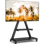 TVON Rolling TV Stand for 43-80" TVs up to 150lbs, Portable TV Stand on Wheels with Enhanced Triangular Design, Height Adjustable Mobile TV Stand with Swivel/Tilt/Dual Shelves for Indoor/Outdoor Use