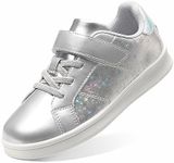 DREAM PAIRS Girls Boys Sneakers Kids Toddler Tennis School Casual Walking Shoes Storybook DiscoStar,Size 1 Little Kid,Silver,SDFS2210K