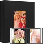 Photo Album 6x8 Holds 68 Photos, 6x8 Photo Album Linen Cover with Front Window, Art Portfolio Binder for 6 x 8 Pictures, 6x8 Photo Album Book for Wedding Family Baby Anniversary Pictures (Black)