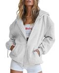 Jhsnjnr Women's Casual Fall Jackets Fashion Long Sleeve Zipper Sweatshirt Cute Hoodies Oversized Grey