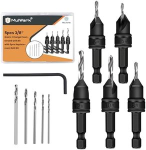 MulWark 82° Countersink Drill Bit Set incl. 5pcs Free Replaceable HSS Drill Bits for Wood｜3/8" Quick-Change -Chamfered Adjustable Drilling Tool Kit on Pilot Counter Sink Holes for Woodworking- 5 Pack