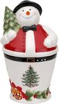 Spode Christmas Tree Mr. Snowman Cookie Jar - 10" Dolomite Christmas Cookie Jar with Lid - Winter-Themed Candy Jar for Kitchen Counter, Holiday Cookie Container, Festive Kitchen Decor, Seasonal Gift