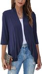 Bluetime Women's Casual Lightweight Open Front Cardigans Soft Draped Ruffles 3/4 Sleeve Cardigan (S-3XL), Navy Blue, X-Large