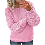 Winter Jumpers for Women UK Sale Clearance Chunky Knit Jumpers Plain Knitted Jumpers Ribbed Cuffs Long Sleeve Pullover Tops Solid Color Crew Neck Knitwear Ladies Jumpers 8-22 Pink