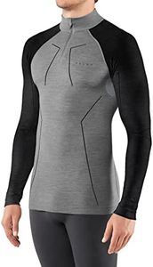FALKE Men's Wool Tech Base Layer Top, Black Grey Mel, XL