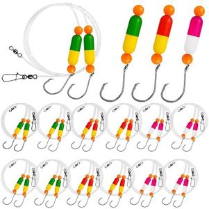 Pompano Rig Saltwater Surf Fishing Rigs – Double Drop Leader Rigs with Hooks, Floats, Beads & Snap – Easy Pre-Tied Terminal Tackle for Pompano, Whiting, Redfish (Assorted Colors–K, 12PACK)