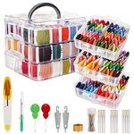 Handi Stitch Embroidery Floss Set - (187 Pack) - Cross Stitch Tool Kit with 3 Tier Transparent Storage Box - 150 Colour Skeins - Threads on Paper Bobbins for Friendship Bracelets & Crafts