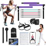 LEXIL Pilates Bar Exercise Kit-Stackable 3 Pairs of Resistance Bands (15, 20, 30LB) - Home Gym Equipment for Men and Women, Workout Kit for Body Toning,with Fitness Video