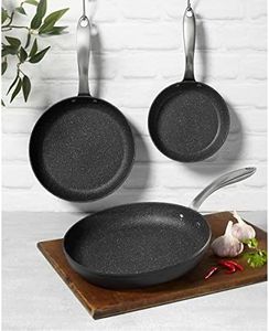 The Rock Skillet Set with Riveted Stainless Steel Handles for a Safe Grip & Forged Aluminum Base for Optimal Heat Distribution, 3-Piece Set