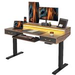 FEZIBO Standing Desk with 2 Drawers&Keyboard Tray, 120 x 60 cm Sit Stand Up Desks with Monitor Stand & LED Strip, Rustic Brown