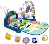 dearlomum Baby Play Mat Baby Gym,Funny Play Piano Tummy Time Baby Activity Mat with 5 Infant Sensory Baby Toys, Music and Lights Boy & Girl Gifts for Newborn Baby 0 to 3 6 9 12 Months（Giraffe Blue）