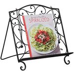 MyGift Scrollwork Black Metal Cookbook/Tablet Holder Stand with Weighted Chains