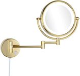 DOWRY 8 Inch Wall Mounted Vanity Makeup Mirror with LED Lighted,360 Swivel Double-Sided 10X Magnification Mirror for Bathroom/Bedroom/Hotel,Gold Finish