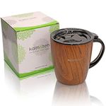 Kalmateh Mug- 12oz Stainless Steel Vacuum Insulated w/Slider Lid and Handle- For Coffee, Wine, Terere, Tea, Iced Tea, Matcha and Smoothies (Wood)