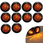 KYYET 10 Pcs 3/4 Inch Mount LED Rear Side Marker Indicator Lights for Trucks, Traile ,Cab Marker, RV Marker,Marine Led Utility Strip Light for Boats ,Taillight Brake Stop Lamp12V (Amber)
