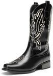 DREAM PAIRS Women's Cowboy Boots Mid Calf Cowgirl Boots Embroidery Stitched Square Toe Western Boots,Size 8,Black-1,SDMB2220W